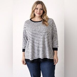 Cato Black White Striped 3/4 Sleeve Lightweight Pullover Sweater NWOT 18/20W